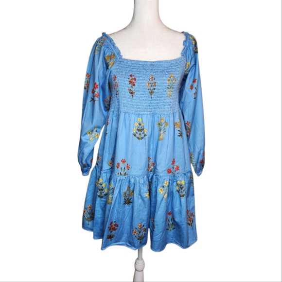 Sachin & Babi Daria Square Neck Smocked Block Print Tiered Dress Size 8 - Picture 1 of 10